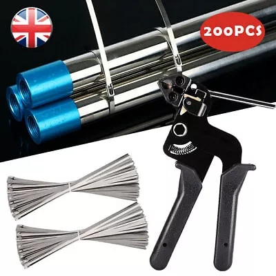 UK Cable Tie Gun Auto Tightener Cutter With 200pcs Stainless Steel Zip Ties • £21.37