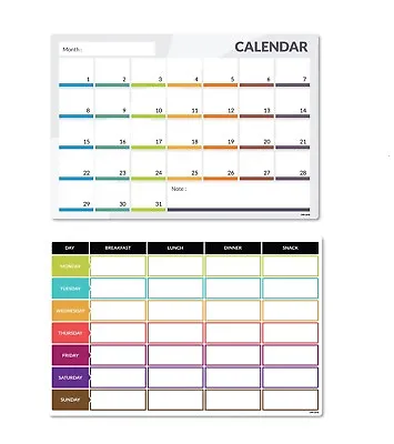 Magnetic Fridge Whiteboard MEAL DIET PLANNER & CALENDAR Dry Wipe Weekly Board UK • £11.99