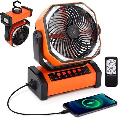 Portable Camping Fan With LED Light USB Rechargeable Outdoor Tent Lamp Lantern • $96.99