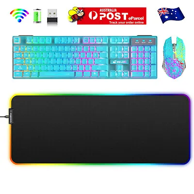 $64.23 • Buy Rechargeable Wireless Gaming Keyboard Mouse And Mat RGB Backlit For PC PS4 MAC