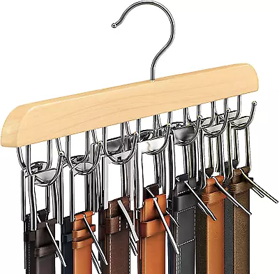 Belt Hanger For Closet Sturdy Wood Belt Rack Closet Accessories With 14 Hooks • $14.46
