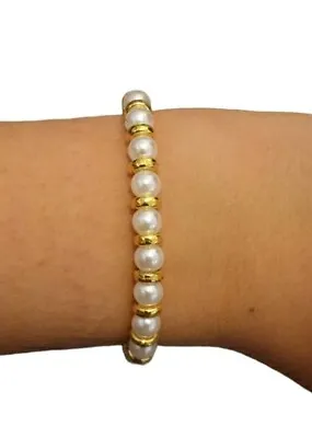 Pearl And Gold Braclet Jewellery Costume Gift • £3