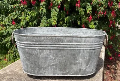 £27.99 • Buy Galvanised Oval Trough W Handles | Outdoor Garden Metal Steel Planter Flower Pot