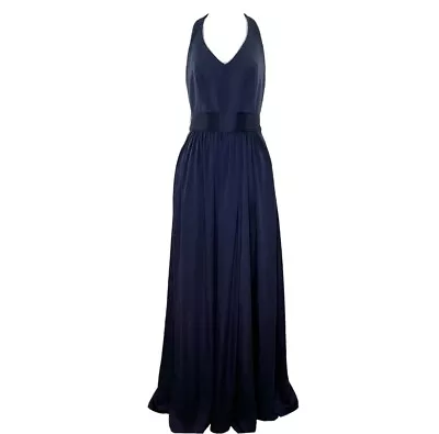 Vera Wang White Label Halter VNeck Sash Gown Navy Size 14 • $75