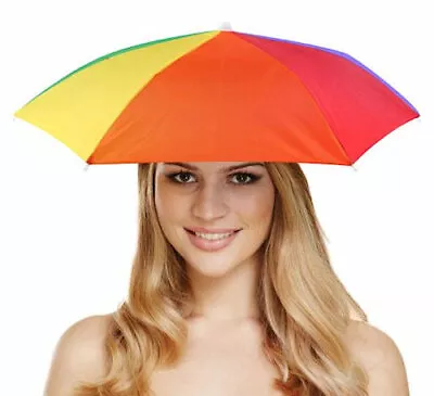 Pride Rainbow Umbrella Hat - Novelty Festival Rave Outdoor Foldable Gay LGBTQ+ • £3.49