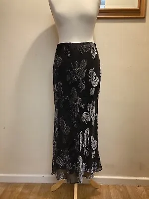 M&s Y2k/vtg Charcoal & Silver Grey Chiffon & Velvet Devore Maxi Skirt Uk10/12 • £24