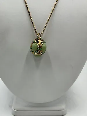 J. Crew Green Adorned Egg Shaped Pendant Gold Tone Long Chain Necklace • $49.91