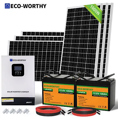 £1799 • Buy 4KWH/DAY 1000W Solar Panel System 24V Off Grid With 2*100AH Lithium Battery Home