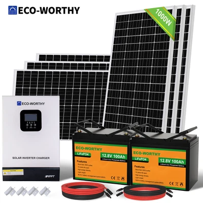 £1799 • Buy 4KWH/DAY 1000W Solar Panel System 24V Off Grid With 2*100AH Lithium Battery Home