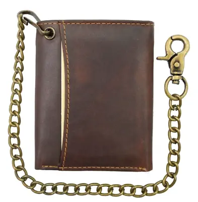 Men's Trifold Hunter Leather Biker Chain Wallet With RFID Protected • $22.99