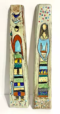 Pair Mid Century Abstract 23  Pottery Ceramic Wall Art Plaques Italian • $199