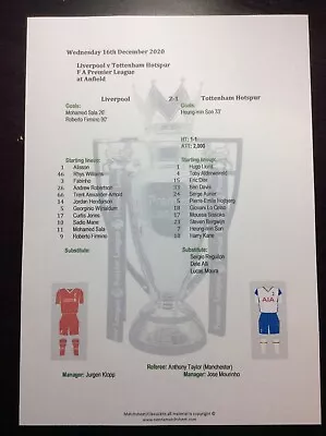 £2.75 • Buy 2020-21 Liverpool V Tottenham Hotspur Premier League Matchsheet