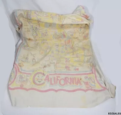 Vintage California State Faded Tablecloth - Sights Landmarks Points-of-Interest • $80