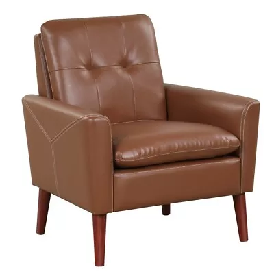 Modern Upholstered PU Leather Accent Chair Living Room Solid Wood Legs Wide Sofa • $157.98