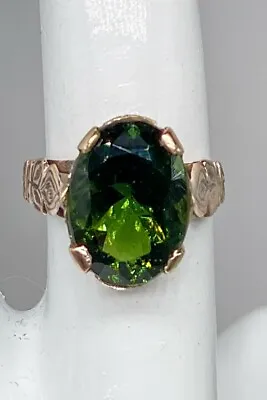 Antique Victorian 1880s $6000 10ct Natural Green Tourmaline 14k Yellow Gold Ring • $1185