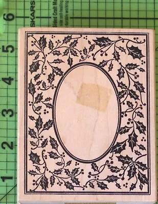 Holly Oval Frame Wood Mounted Rubber Stamp By Magenta • $9.95