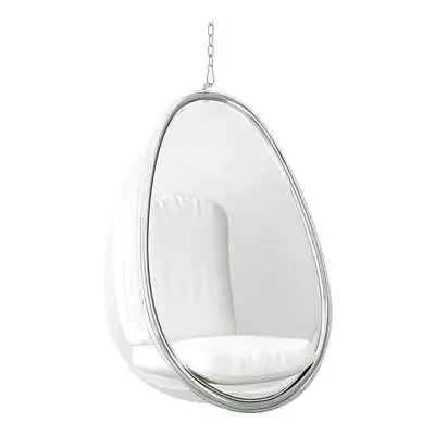 Maklaine 46.5 Inches Vinyl Scoop Hanging Chair With Steel Frame In White • $935.59
