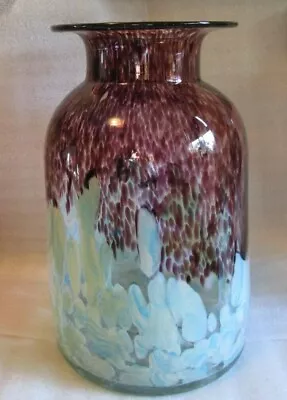 Vtg Bohemian End Of Day Amethyst & Blue Opaque Spatter GLASS UMBRELLA Stand VASE • $219.96