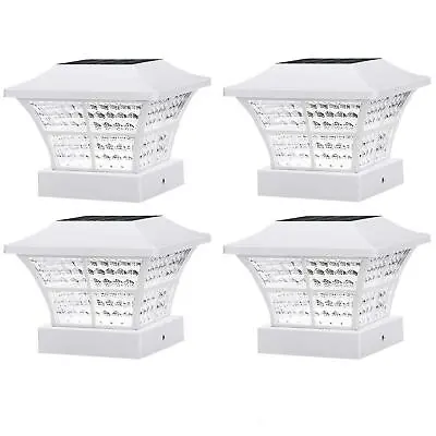 4 X Solar Powered White Led Outdoor Garden Post Deck Cap Square Fence Lights • £24.95