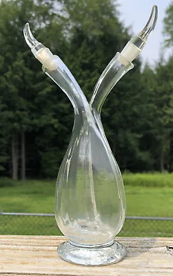 Vintage French Oil & Vinegar Cruet. Double Spout Glass Oil& Vinegar Decanter • $11.25