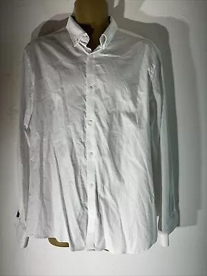 Mens M&S Marks&spencer XL Large White Long Sleeve Slim Fit Smart Oxford Shirt • £9.99