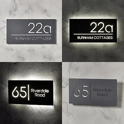 Illuminated LED House Sign Modern Personalised Custom House Number Plaque • £160