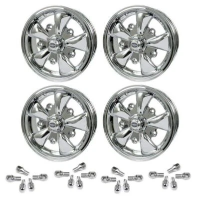 Set Of 4 15  X 5-1/2  Vw Bug 5 Lug Chrome Empi 5 Spoke Wheels & Lug Nuts • $1349.95