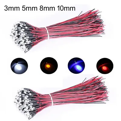 10 30 50pcs DC 9-12V 3mm 5mm 8mm 10mm Pre Wired LED Diode White Red Blue Lights • $1.57