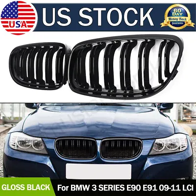 Gloss Black Front Kidney Dual Slats Grill For BMW E90 E91 LCI 325i 328i 2009-11 • $27.41