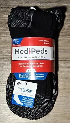 4 Pair MediPeds Non-Binding Quarter Socks L Large Men's 7-12 Women's 10-13 Black • $15.95