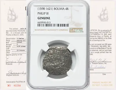 Atocha 1622 Hand Sig. 1975 Mel Fisher Coa Bolivia 4 Reales Pirate Silver Coins • $3750