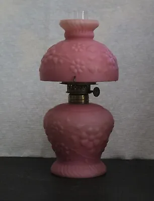 ITEM #113 Fabulous Breathtaking Rose Satin Pink Art Glass Miniature Oil Lamp • $455