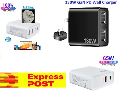 Super Fast GaN Tech 100W/130W Wall Charger Quick Charging QC PD Type C USB A+ • $59.99