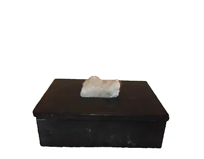 Black Marble Trinket Box With Lifting Lid & Quartz Crystal Lifting Knob On Top • $30