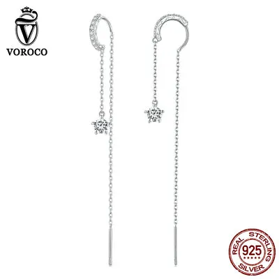 Voroco 925 Sterling Silver Dynamic Chain CZ Ear Hook Earrings Jewelry For Women • $13.32