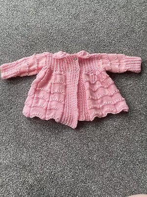 Handmade Pink Knitted Baby Girl 3-6 Month Cardigan • £5