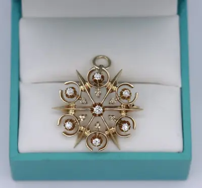 14K Yellow Gold VINTAGE Natural Diamond Starburst Pendant / Brooch ~0.7 TCW 6.5g • $625