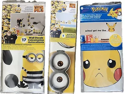 Wall Decals / RoomMates Minions Despicable Me 3 And Pokemon Pikachu Faces • $16.99