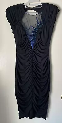 Vtg 80s Sheer Sequin Beaded Avant Garde Black Bodycon Cocktail Party Dress Sz S • $19.99