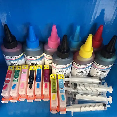 SET REFILL CARTRIDGES + 800ml DYE REFILL INK FOR CANON Pro 9000 Mk II CLI-8  • £37.99