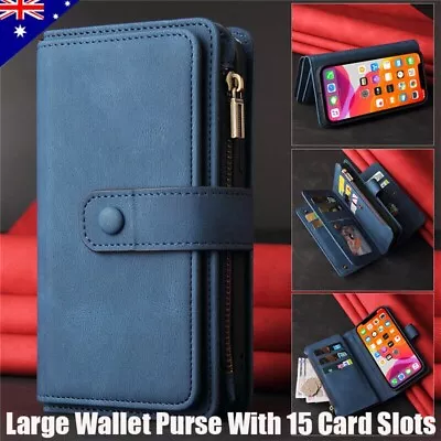 For IPhone 15 14 13 12 11 Pro Max 87 XR Flip Leather Zip Case Wallet Purse Cover • $20.19