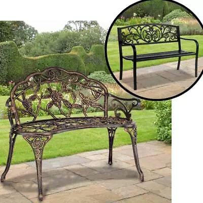 Metal Garden Bench Outdoor Seat Cast Iron Park Patio 2/3-Seater Lounger Backrest • £69.99