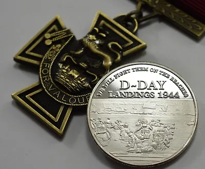 Victoria Cross Service Medal & Silver WW2 D-Day Landings Commemorative Set • $16.17