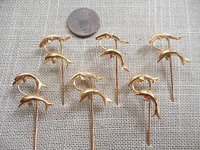 Vintage NOS Lot Of 6 DOUBLE JUMPING DOLPHINS Gold Tone Stick Pins D81 #2 • $2.99