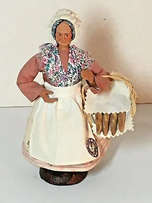 Clay Figurine Country Women With Basket Of Bread Made In France • $29.99