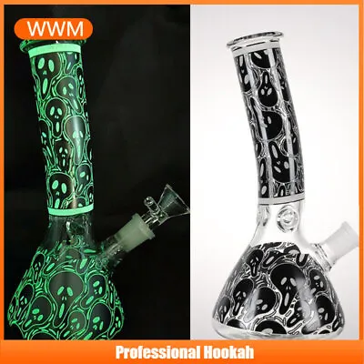 8inch Glass Hookah Glow In The Dark Black Skull Water Pipe Bong W/ ICE Catcher • $16.14