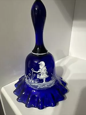 Westmoreland MARY GREGORY COBALT BLUE 6.5  BELL Girl Picking Flowers L PLUES • $25