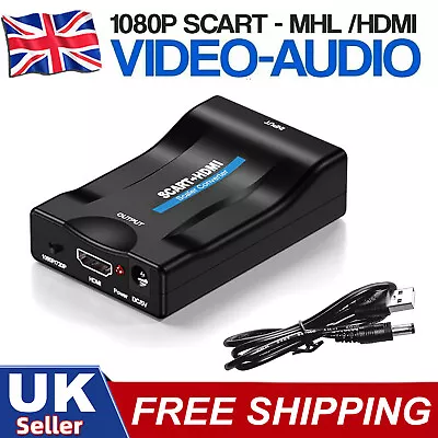 SCART To HDMI Converter With HDMI Cable AV Adapter Composite Audio Video Scaler • £7.95