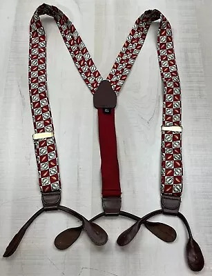 Tabasco Hot Sauce Print Red Brown Leather 100% Silk Vintage Men's Suspenders • $24.99