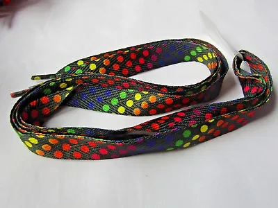 Black With Multi Coloured Rainbow Spot Shoe Boot Laces 115cm Long 20mm Wide H1 • £3.79